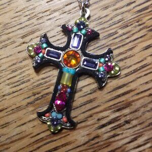 FIREFLY CROSS NECKLACE mosaic glass beads and crystals